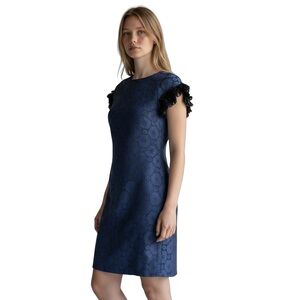 NEW SARA CAMPBELL Daisy Jaquard Dress with Petal‎ Trimmed Cap Sleeves Size 4